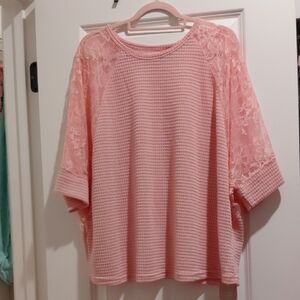 Pink Lace Sleeve Blouse